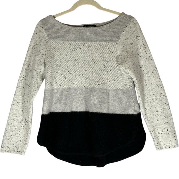 Charter Club Luxury 100% Cashmere Sweater Sz L Scoop Neck Colorblock Neutrals - Picture 1 of 9